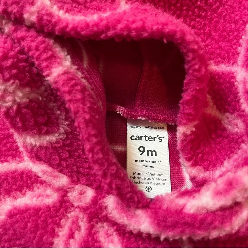 Carter’s Pink Floral Fleece Baby Hoodie - Size 9M - Cozy Floral Fall Winter Cute